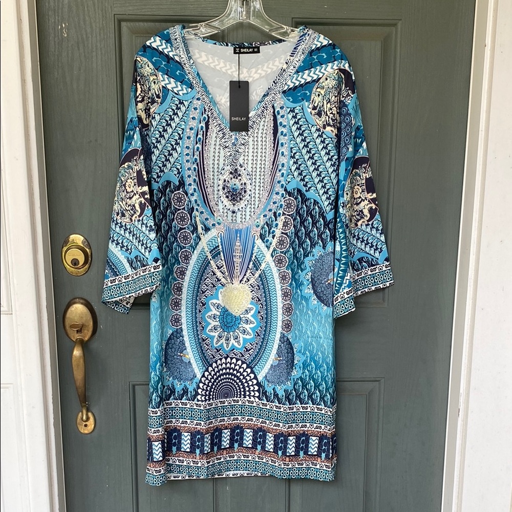 Blue and White Patterned Dress